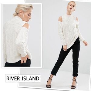 River Island Cable Knit Cold Shoulder Sweater